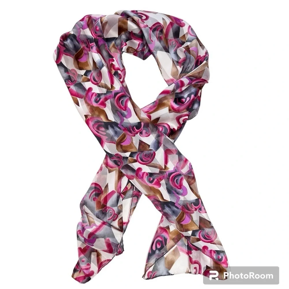 Vintage Silk Abstract Print Oblong Scarf